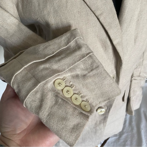 Michael Kors Linen Khaki Blazer with Ruched Sleeves sz M - Picture 11 of 12